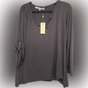 Studio M black top roll/up sleeves size M viscose/spandex NWT